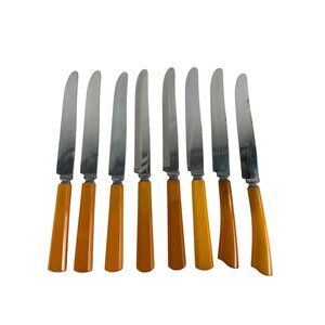 Vintage Valley Forge & Washington Butterscotch Bakelite Handle Stainless Knives
